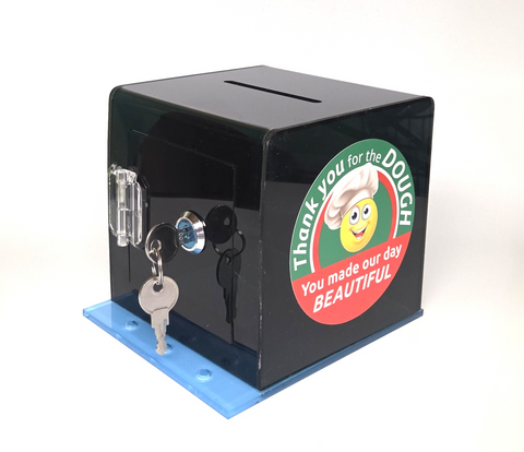 TIP JAR-ACRYLIC W/LOCK (decals included)